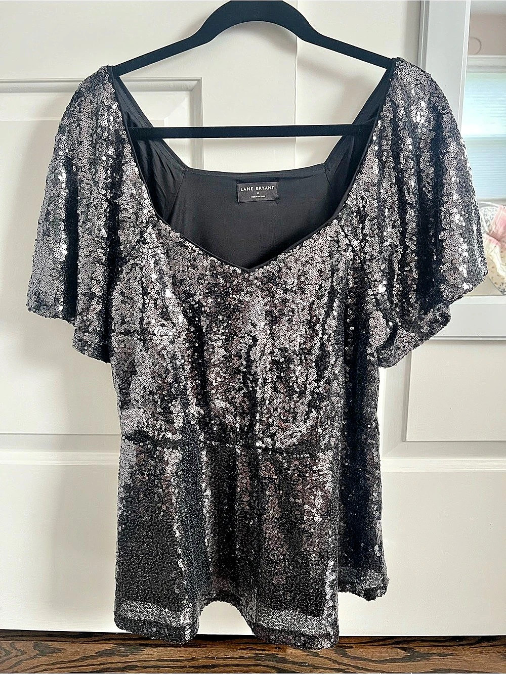 Lane Bryant Sequin Peplum Top Black & Silver Size 14